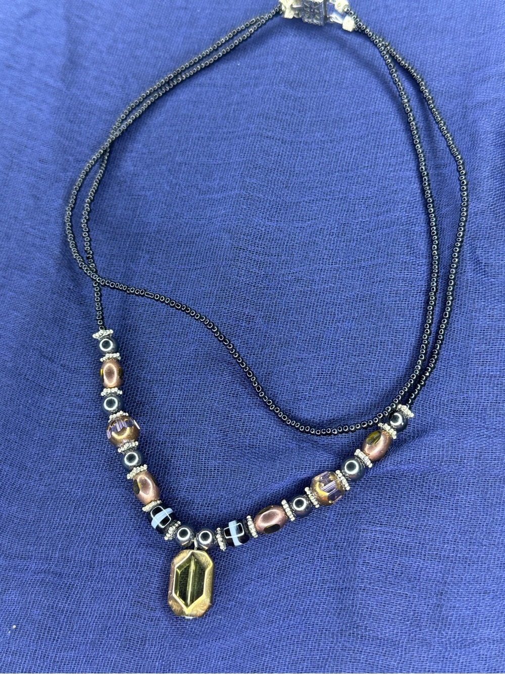 Handmade Black and Bronze Glass Beaded Pendant Necklace